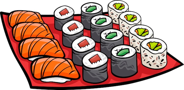 Sushi Mittagessen Cartoon Illustration Premium Vektor