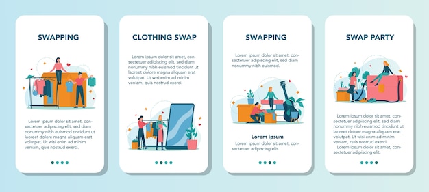 Swap Party Oder Flohmarkt Mobile Application Banner Set Premium Vektor