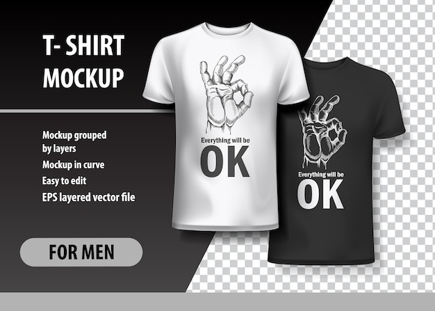 T-shirt vorlage, voll editierbar mit ok geste hand. Premium Vektoren