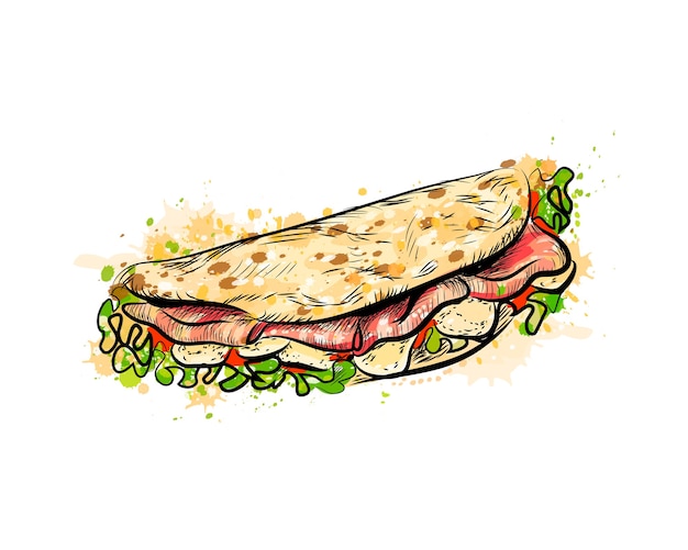 Taco Mexikanisches Fast Food Traditionelle Tacos Aus Einem Spritzer Aquarell Handgezeichnete Skizze Illustration Von Farben Premium Vektor