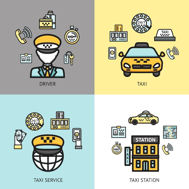 Taxi service design-konzept flach Kostenlosen Vektoren