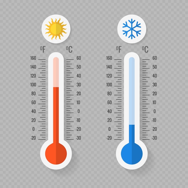 Thermometer Fur Heisse Und Kalte Meteorologie Premium Vektor