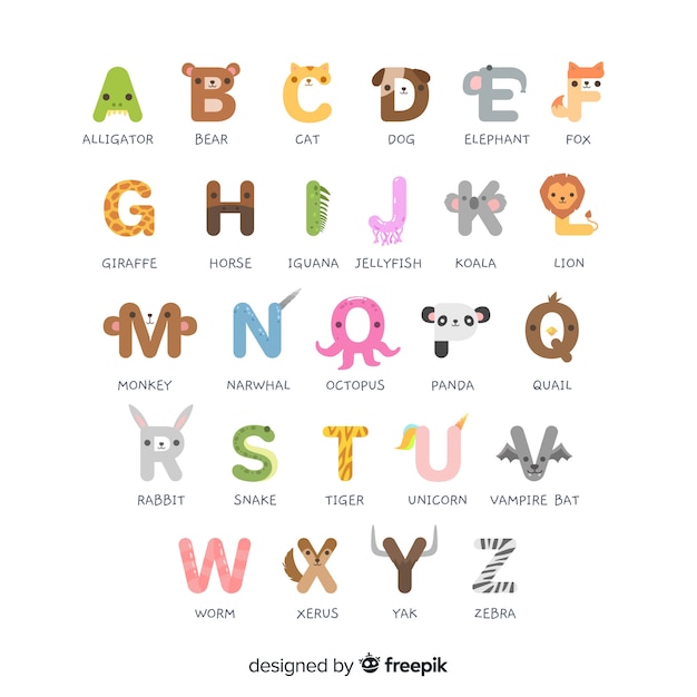 Tieralphabet von a bis  z  Premium Vektor