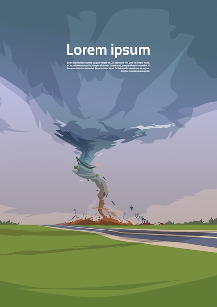 Tornado In Der Landschafts Hurrikan Landschaft Des Sturm Waterspout Twisters Im Feld Naturkatastrophen Konzept Premium Vektor