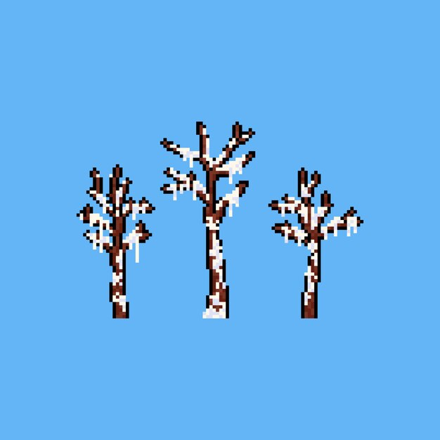 Toter baum der pixelkunst bedeckt mit schnee. Premium Vektoren