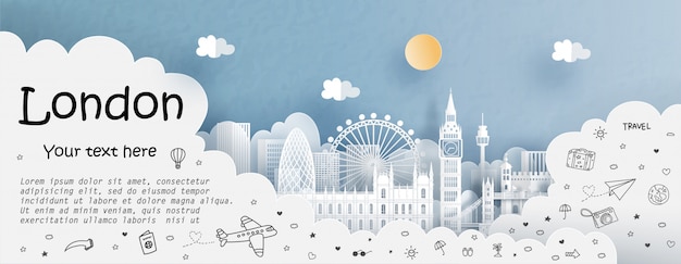 Tour- und reisewerbeschablone mit reisen nach england Premium Vektoren