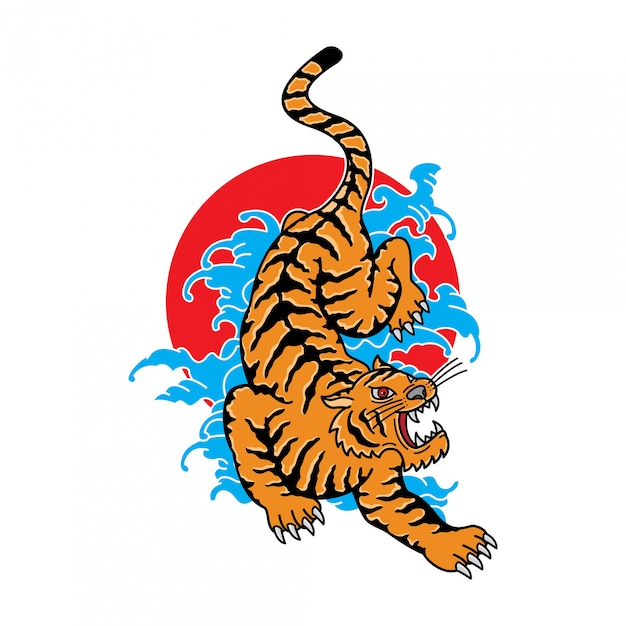 Traditionelles Japanisches Tiger Tattoo Premium Vektor