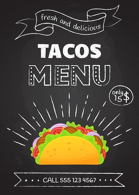 Traditionelles Mexikanisches Fast Food Tacos Menu Premium Vektor