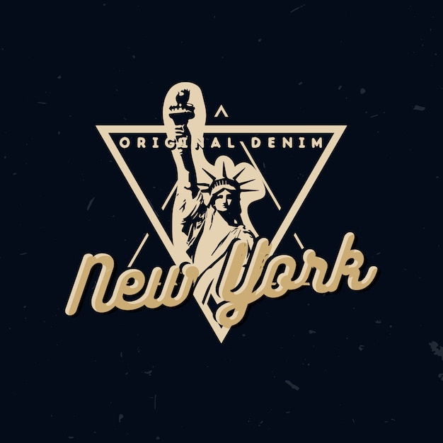 Tragen Sie Typografie Design T Shirt Druck Mit Freiheitsstatue Und Text New York Premium Vektor