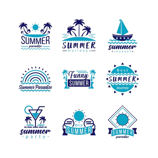 Typografie-logo-symbol set retro travel und tropical paradise adventure. Premium Vektoren