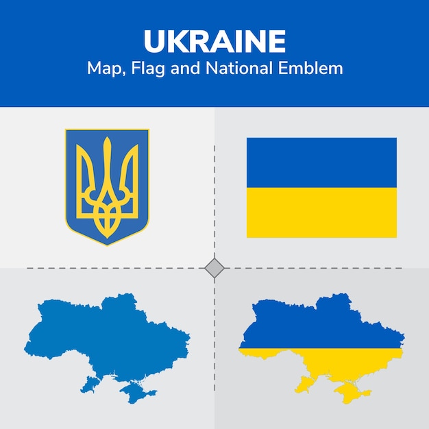 Ukraine Karte Flagge Und National Emblem Premium Vektor