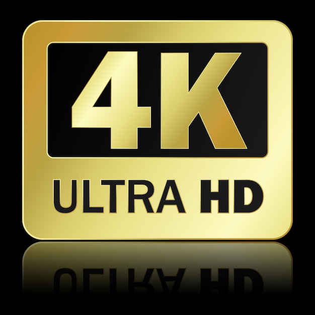 Ultra Hd Zeichen 4k Mit Reflexion Auf Schwarzem Hintergrund Premium Vektor