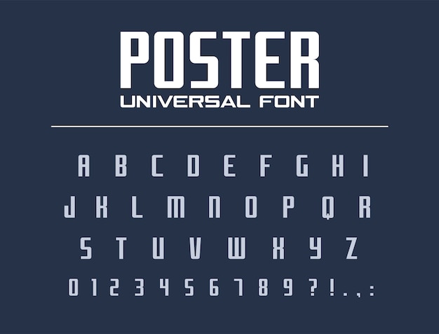 Universelle Schriftart Des Plakats Fur Geschaftsuberschriftstext Verdichtetes Schmales Alphabet Technologie Typografie Stil Medienindustrie Medizin Geometrisches Logo Moderne Fette Schrift Buchstaben Zahlen Premium Vektor