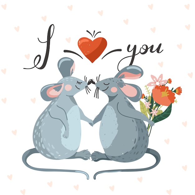 Valentinsgrußgrußkarte mit paaren der netten maus in der liebe