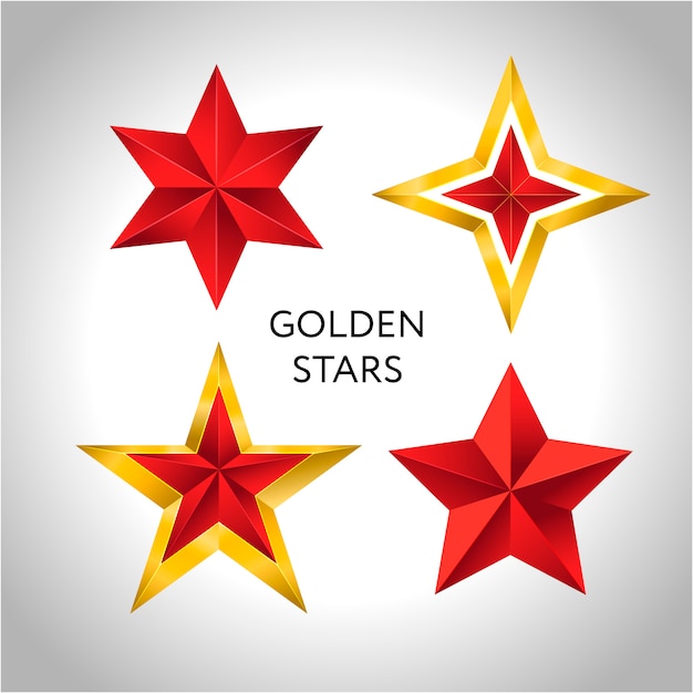 Vector illustration von 4 goldsternen weihnachtsfeiertag 3d des neuen jahres Premium Vektoren