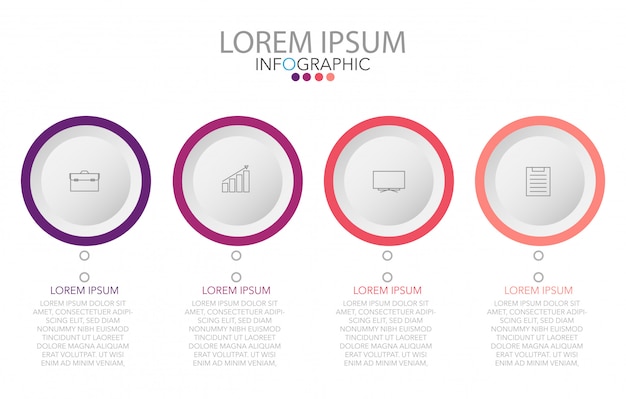 Vector infographic-aufkleberdesignschablone mit ikonen und 4 wahlen oder schritten Premium Vektoren