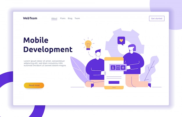 Vector mobile anwendung oder website-entwicklungsprozess Premium Vektoren