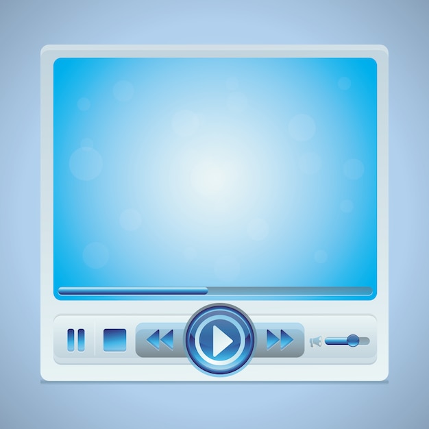 Vector video-player-schnittstelle mit glatten knöpfen in der blauen farbe Premium Vektoren