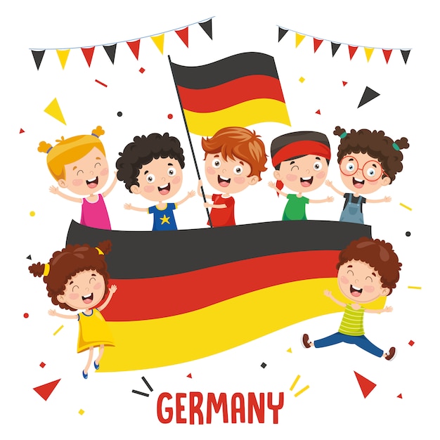 Vektor Illustration Von Den Kindern Die Deutschland Flagge Halten Premium Vektor