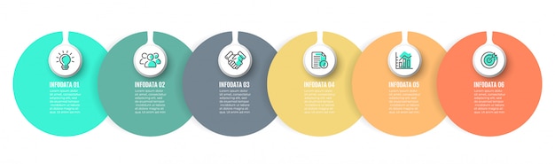 Vektor infographik kennsatzelemente mit kreis und 6 optionen, schritte. Premium Vektoren