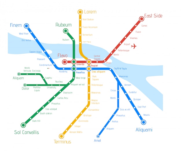 Vektor-metro-karte mit fluss. | Premium-Vektor