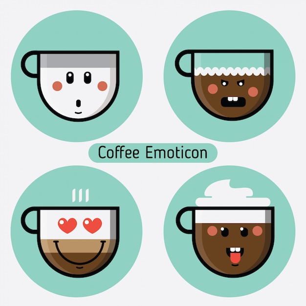Vektor Satz Kaffeetasse Emoticons Sammlung Mit Verschiedenen Ausdrucken Flaches Design Premium Vektor