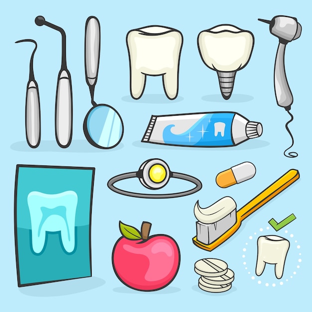 Vektor Zahnmedizin Und Orthodontie Icon Set Element Fur Zahnklinik Premium Vektor