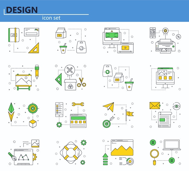 Vektorsatz computer-, geschäfts-, büro- und designikonen. symbol für website und mobile web-apps Premium Vektoren