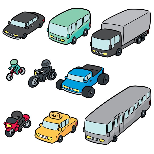 Vektorsatz transport und fahrzeug Premium Vektoren