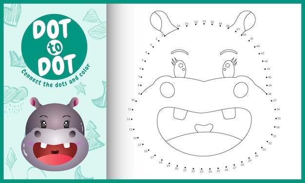 verbinde das dots kids spiel und die malvorlage mit einem niedlichen nilpferd  premiumvektor