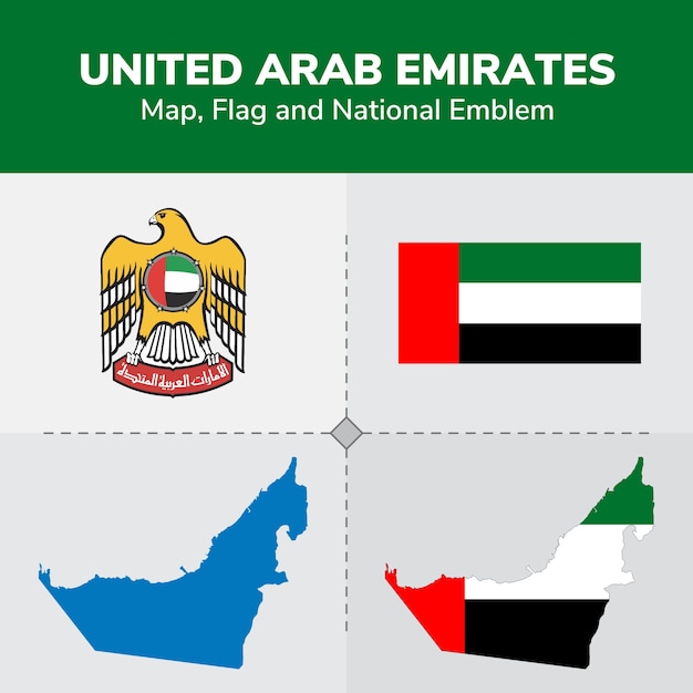 Vereinigte Arabische Emirate Karte Flagge Und Nationales Emblem Premium Vektor