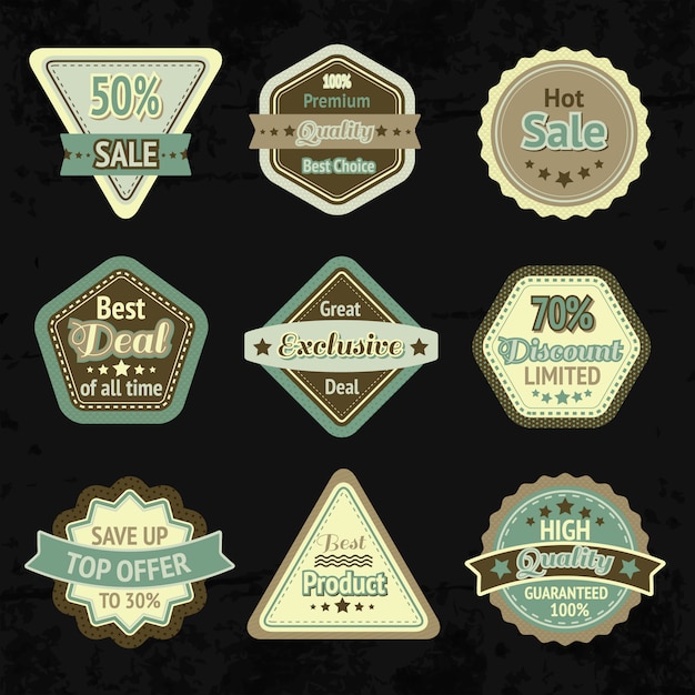 Verkauf etiketten und abzeichen design-set für den besten preis, hohe qualität und exklusives angebot isoliert Kostenlosen Vektoren