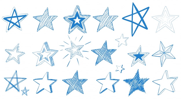 Verschiedene designs von blauen sternen | Kostenlose Vektor