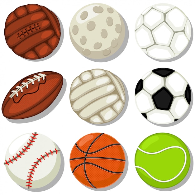 Verschiedene Sportballe Cartoon Ikonen Eingestellt Basketball Fussball Rugby Tennis Baseball Golf Fussball Und Volleyballillustration Lokalisiert Auf Einem Weissen Hintergrund Premium Vektor