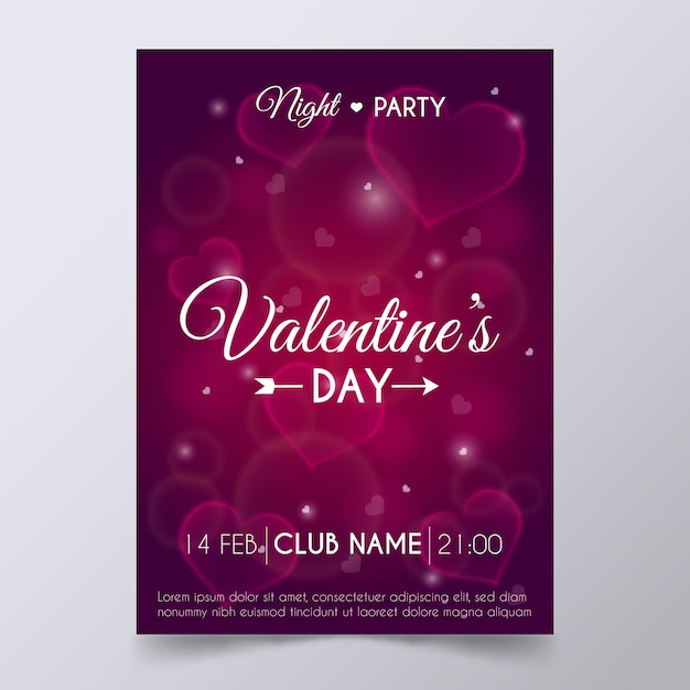 Verschwommene Valentinstag Party Flyer Plakat Vorlage Kostenlose Vektor