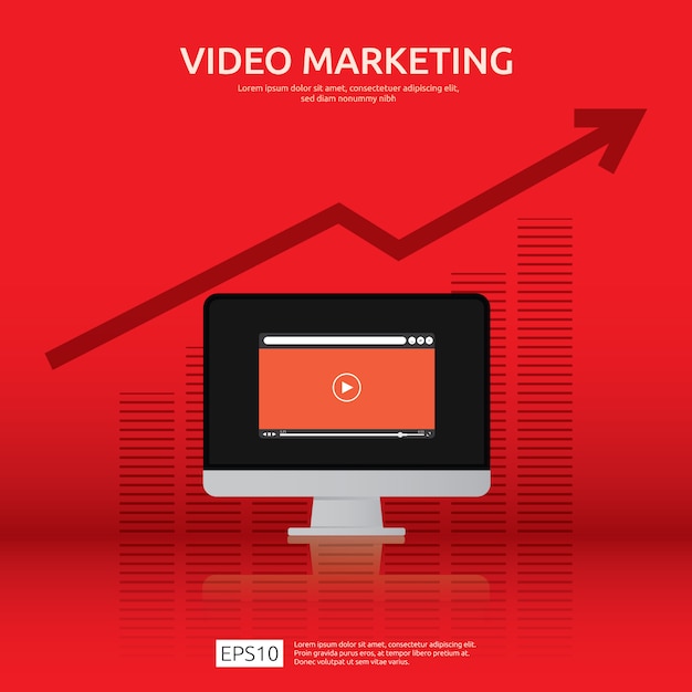 Video Marketing Konzept Mit Grafik Und Monitor Pc Bildschirm Premium Vektor