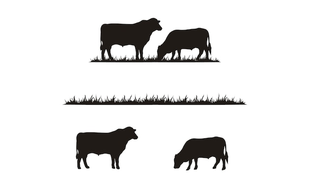 Vieh und gras silhouette Premium Vektoren