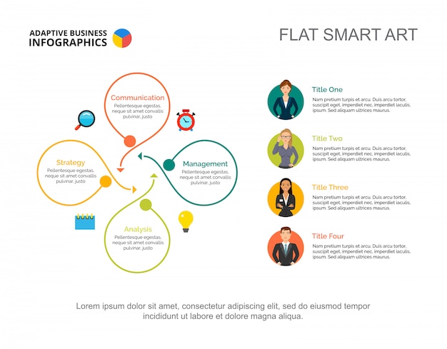 Vier Optionen Workflow Prozessdiagramm Vorlage Fur Die Prasentation Visualisierung Von Geschaftsdaten Kostenlose Vektor