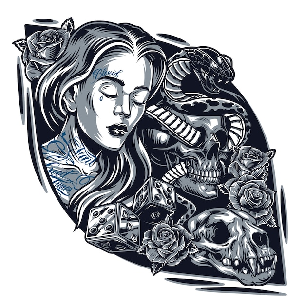 Vintage chicano tattoo style vorlage Kostenlose Vektor