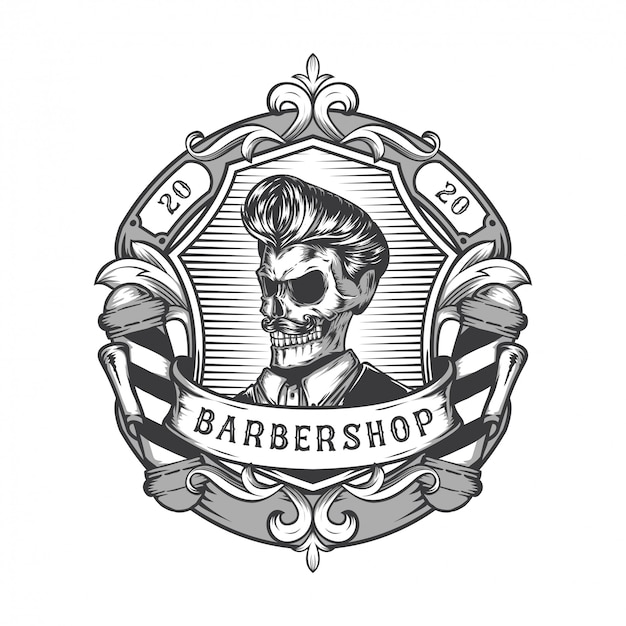 Vintage Friseur Shop Logo Design Premium Vektor