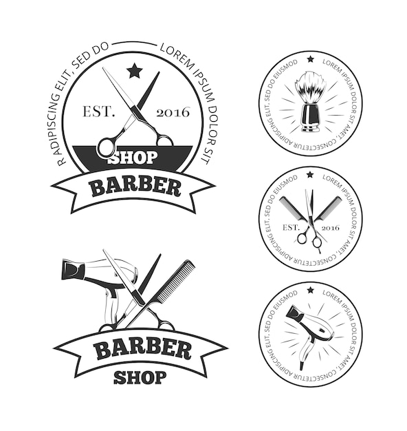 Vintage Friseur Shop Vektor Logo Set Premium Vektor