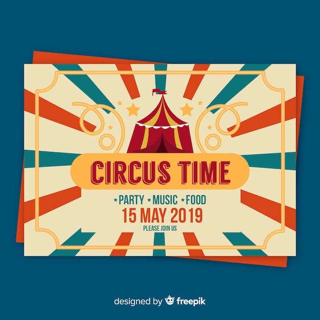 Vintage Zirkus Party Einladungskarte Vorlage Kostenlose Vektor
