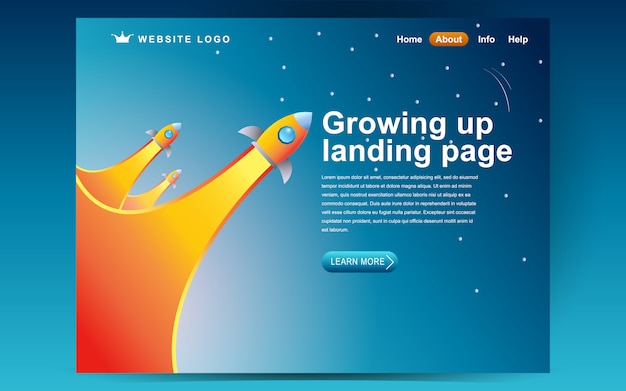 Wachsende start-up-template-design. illustrationskonzept der landing page Premium Vektoren
