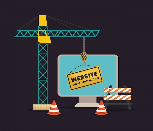 Website im aufbau mit desktop-computer Premium Vektoren