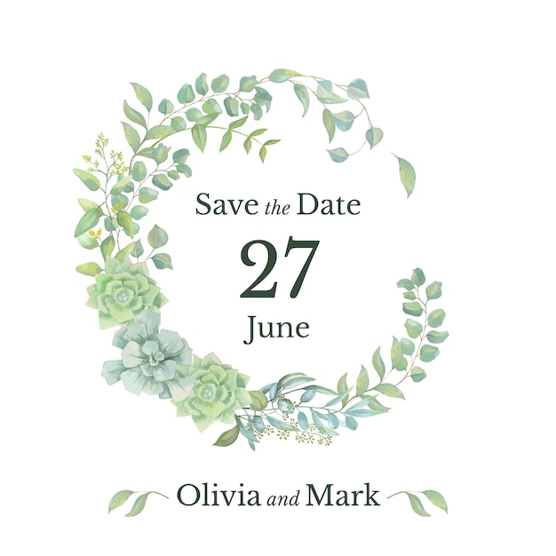 Wedding Save The Date Karte Mit Blumenkranz Premium Vektor