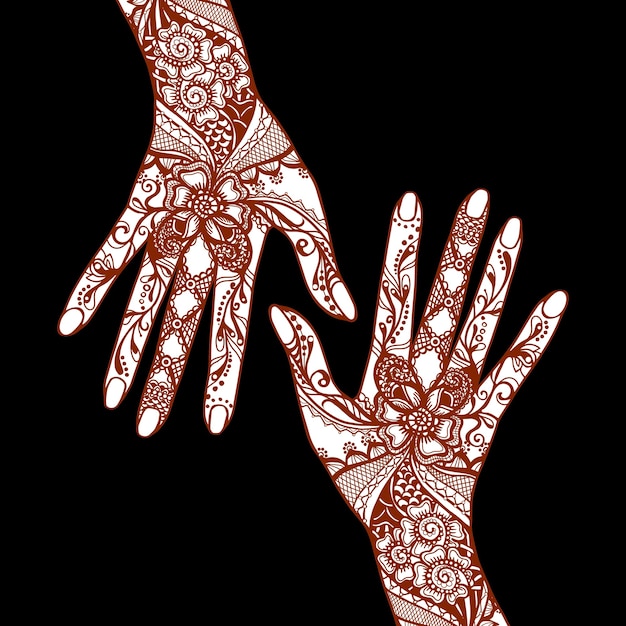 Weibliche Hande Bedeckt Mit Traditionellen Indischen Mehendi Henna Tattoo Ornamenten Kostenlose Vektor