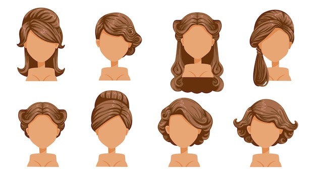 Weibliche Retro Haare Vintage Frisuren Von Frauen Locken Fein Gelocktes Haar Altmodisch Der Klassiker Und Trendy Salon Frisuren Fur Haarschnitt Premium Vektor