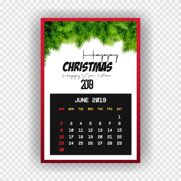 Weihnachten Frohes Neues Jahr 19 Kalender Juni Kostenlose Vektor