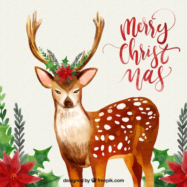 Weihnachten hintergrund mit aquarell hirsch | Kostenlose Vektor