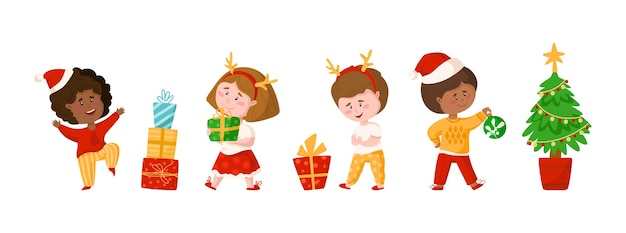 Weihnachten Oder Neujahr Kinder Clipart Premium Vektor